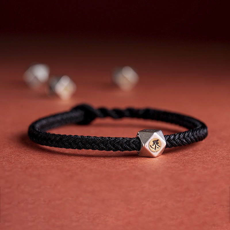 Bracelet tressé en argent sterling 925 fait à la main avec Buddha Stones et symbole du zodiaque chinois - Noir (Tour de poignet 14-17 cm) - Bouddha Chien/Cochon-Amitabha - image 7