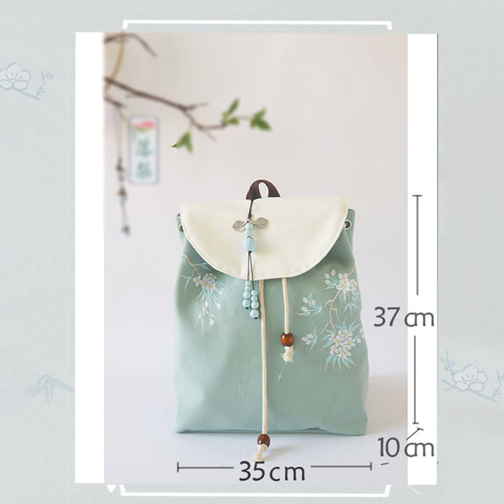 Sac à dos en toile de grande capacité brodé à la main avec Buddha Stones