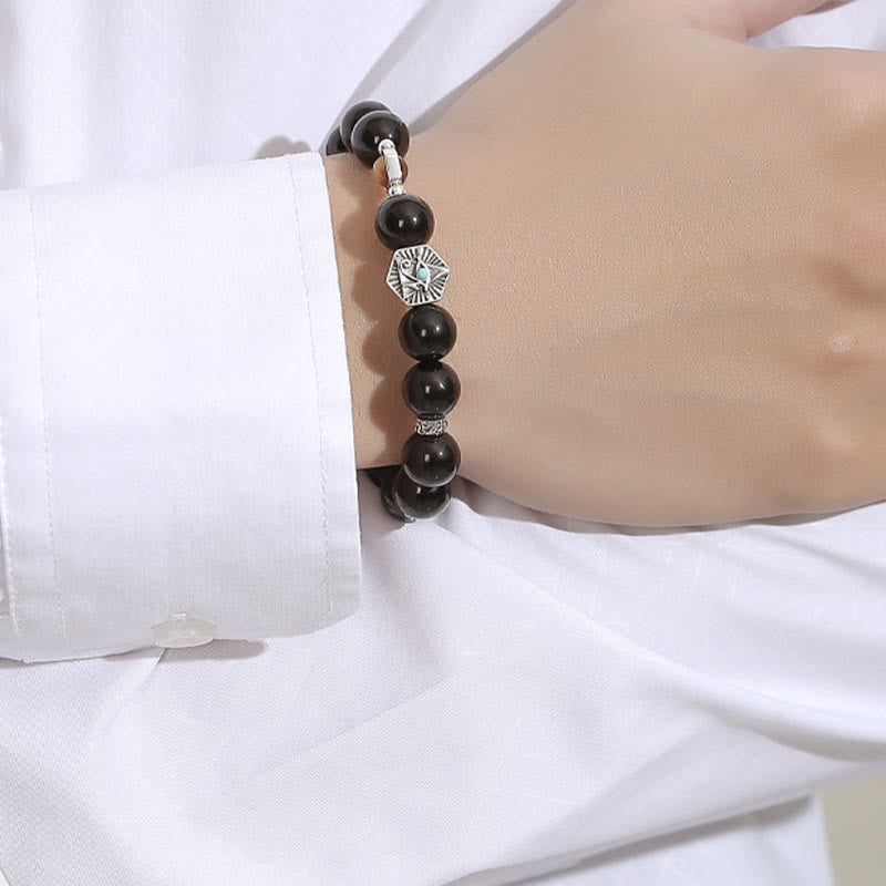 Bracelet de purification en argent sterling 925 avec Buddha Stones noire et œil de tigre de la Providence