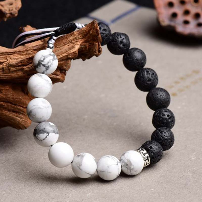 Bracelet de protection en pierre de lave Yin Yang Buddha Stones