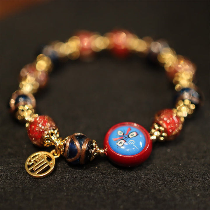Bracelet de perles de fortune Thangka Tibétain en or représentant la famille des cinq dieux de la richesse
