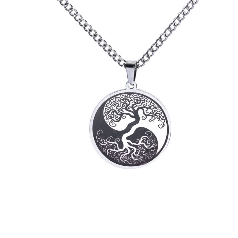 Collier pendentif en acier titane avec Buddha Stones et arbre de vie - Argent - image 5