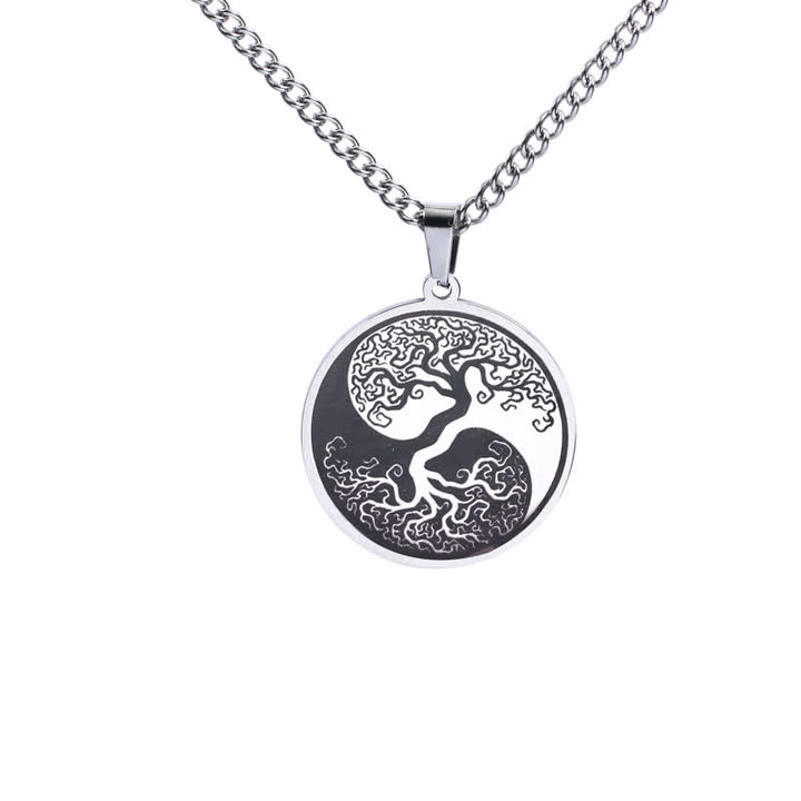 Collier pendentif en acier titane avec Buddha Stones et arbre de vie - Argent - image 5