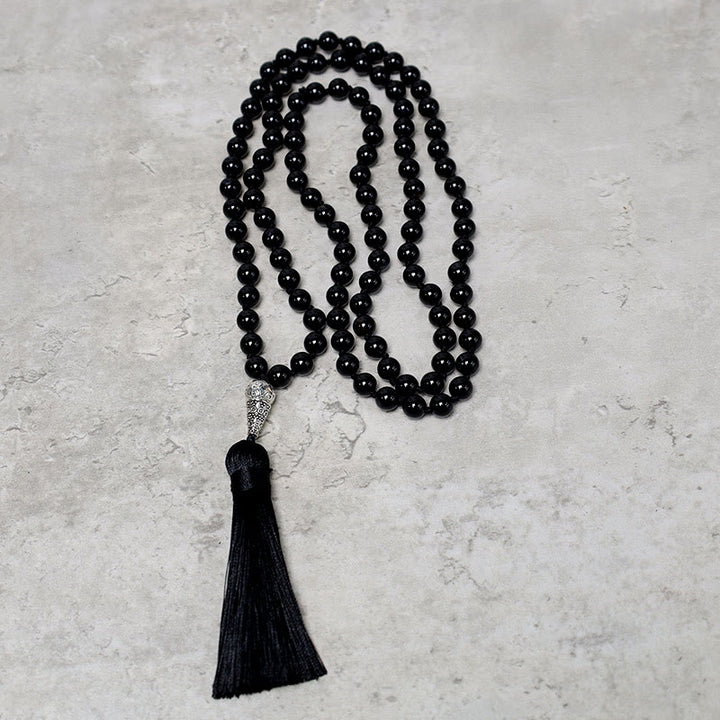 Collier de perles de prière de méditation de yoga en perles d'onyx noir de 108 Buddha Stones