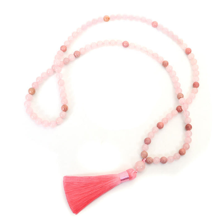 Bracelet Mala 108 perles en cristal rose avec pompon d'amour Buddha Stones