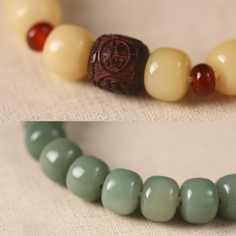 Bracelet de paix en perles de caractère Fu avec des Buddha Stones et des graines de Bodhi