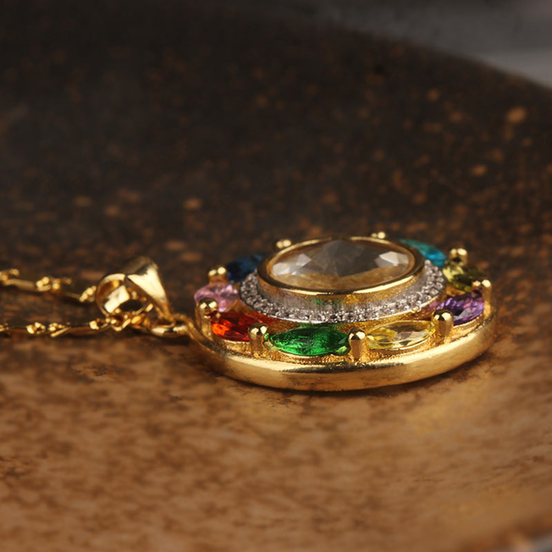 Collier pendentif en Buddha Stones colorées en cuivre et zircon pour la richesse et la chance