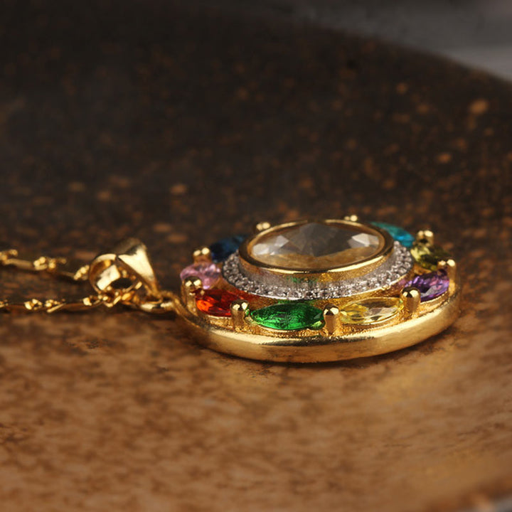 Collier pendentif en Buddha Stones colorées en cuivre et zircon pour la richesse et la chance