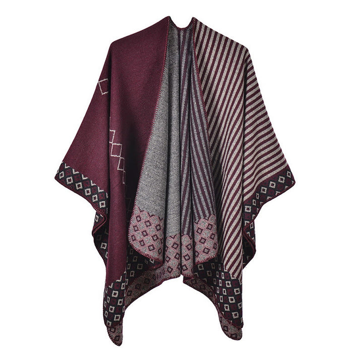 Châle tibétain à rayures et motifs de diamants avec Buddha Stones , écharpe douce et chaude pour l'hiver - Gris rouge foncé - image 22