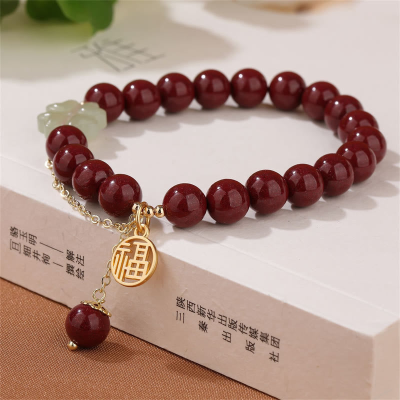 Bracelet de bénédiction porte-bonheur en jade Hetian avec trèfle à quatre feuilles et Buddha Stones