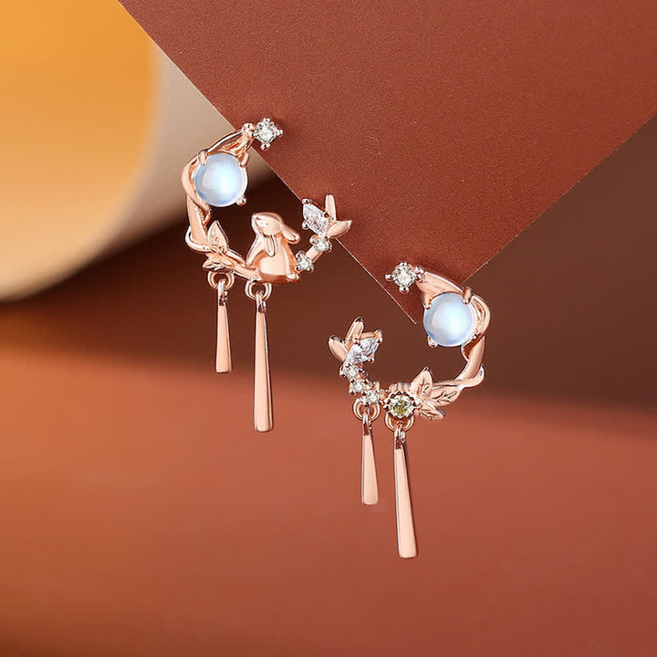 Collier pendentif bracelet boucles d'oreilles en argent sterling 925 avec motif fleur de lune et pierre de lune Année du lapin - Boucles d'oreilles - Or rose - image 8