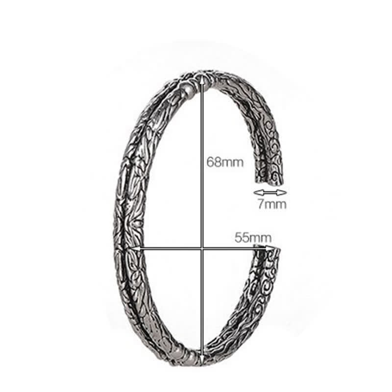 Bracelet manchette d'équilibre gravé à motif de dragon fleuri