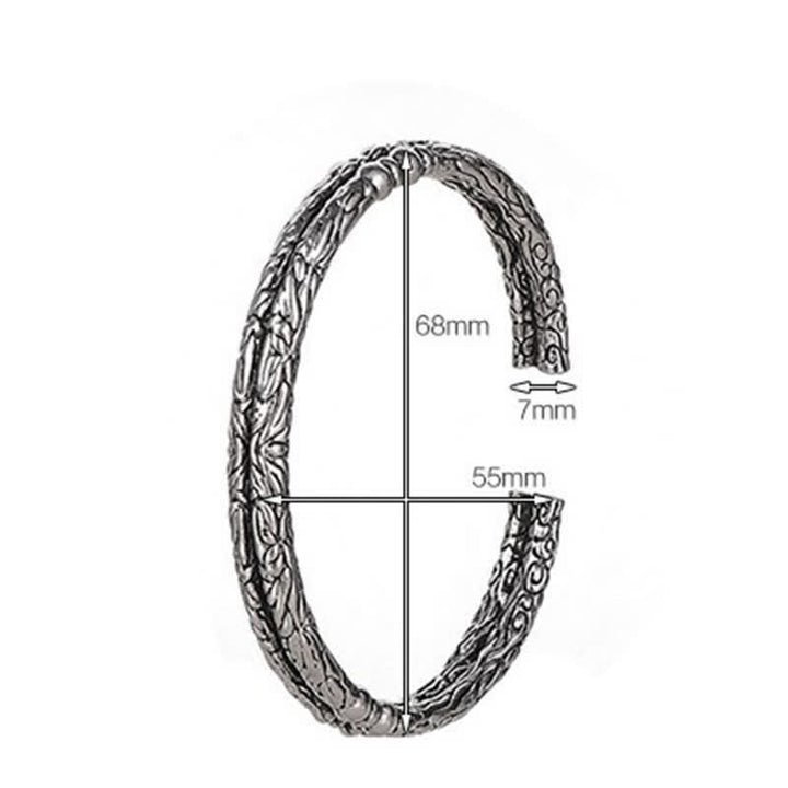 Bracelet manchette d'équilibre gravé à motif de dragon fleuri