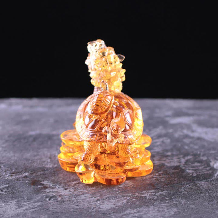 Buddha Stones Feng Shui Dragon Tortue Pièces de monnaie en cristal Liuli fait à la main Pièce d'art porte-bonheur Décoration de bureau à domicile