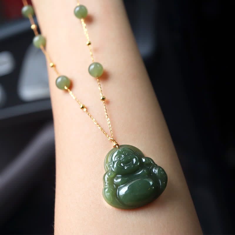 Collier porte-bonheur en jade Hetian avec pendentif en forme de Bouddha rieur - image 3