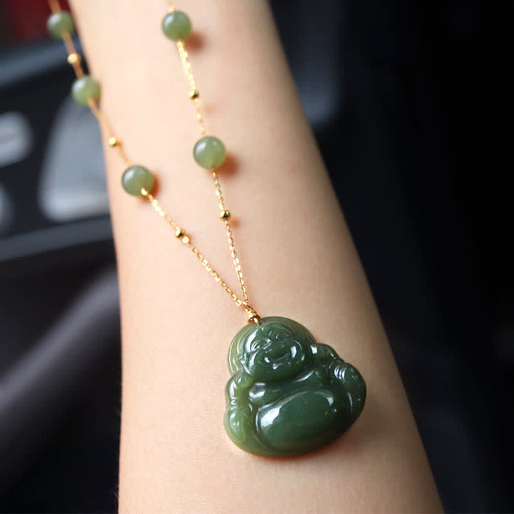 Collier porte-bonheur en jade Hetian avec pendentif en forme de Bouddha rieur - image 3