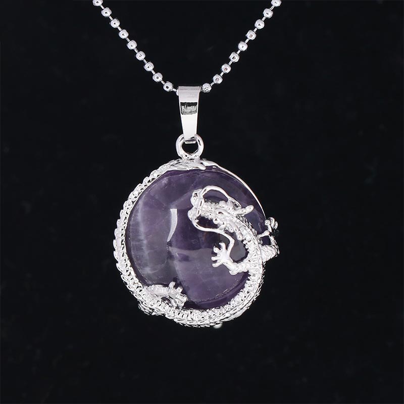 Collier pendentif en cristal de quartz naturel avec énergie de guérison et dragon chinois en Buddha Stones
