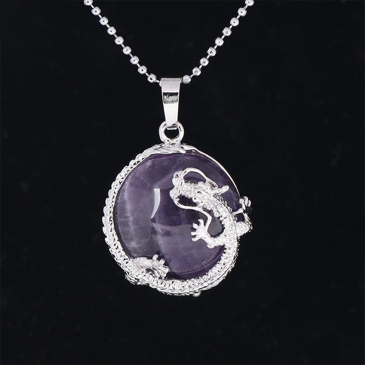 Collier pendentif en cristal de quartz naturel avec énergie de guérison et dragon chinois en Buddha Stones