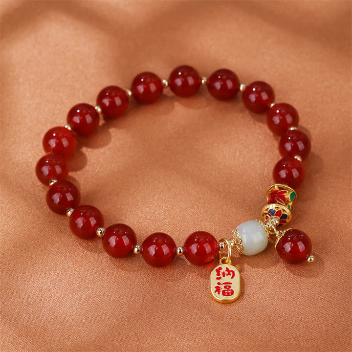 Bracelet porte-bonheur en jade et agate rouge naturelle