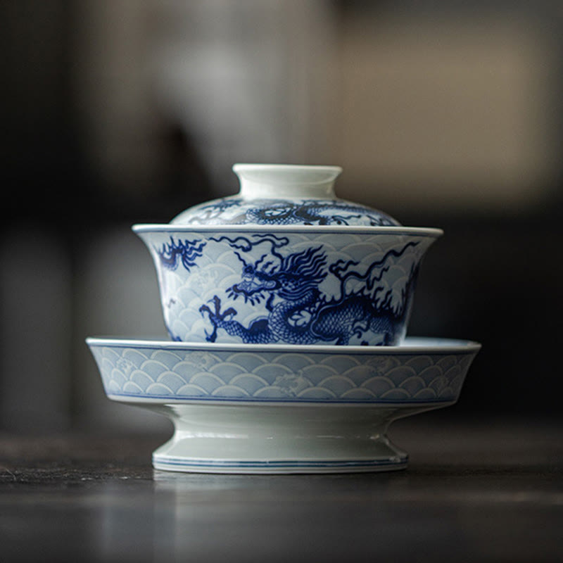 Tasse à thé en céramique motif dragon bleu Buddha Stones Tasses à thé Kung Fu