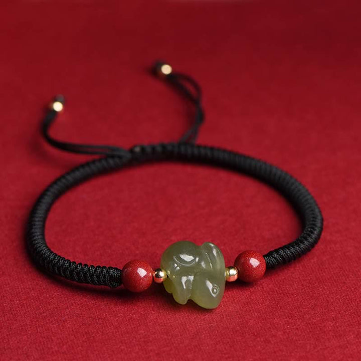 Bracelet en fil d'abondance en perles de cinabre et de jade Hetian Année du lapin