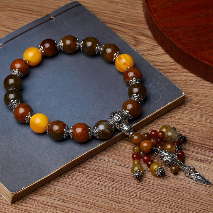 Bracelet de guérison en pierre d'agate rouge œil de tigre naturel, veine de dragon, Vajra Dorje, décoration de voiture