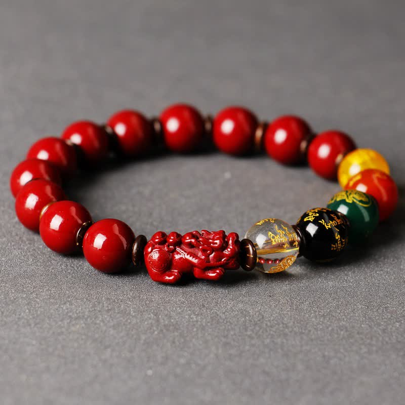 Bracelet de bénédiction PiXiu en cinabre Buddha Stones et dieu de la richesse - image 2