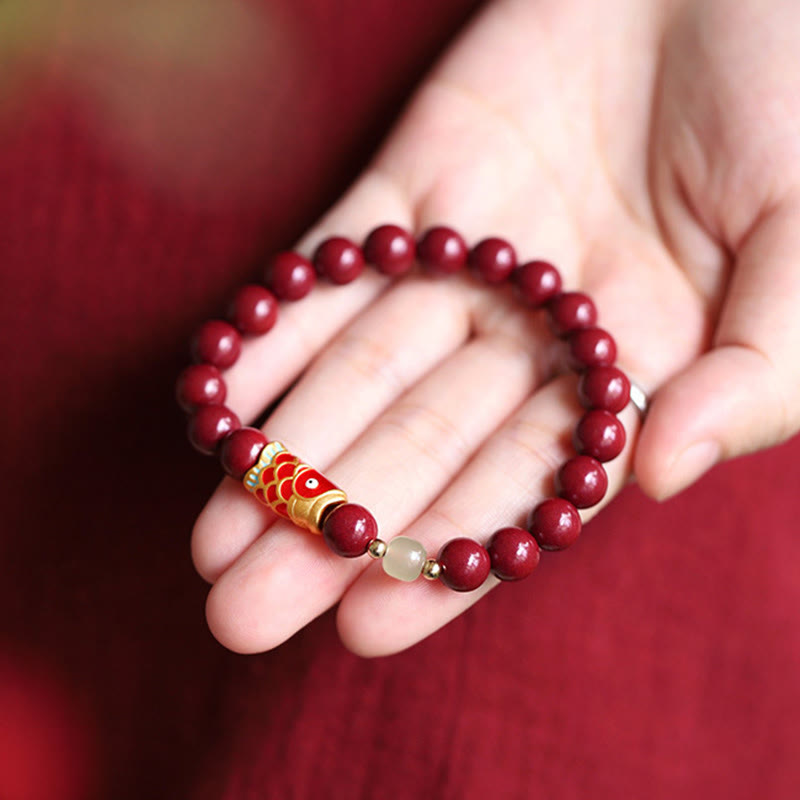 Bracelet de bénédiction en perles de jade Hetian en cinabre naturel avec Buddha Stones porte-bonheur Koi