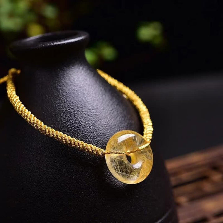 Bracelet tressé Buddha Stones Rond Citrine Boucle de Paix Bonheur