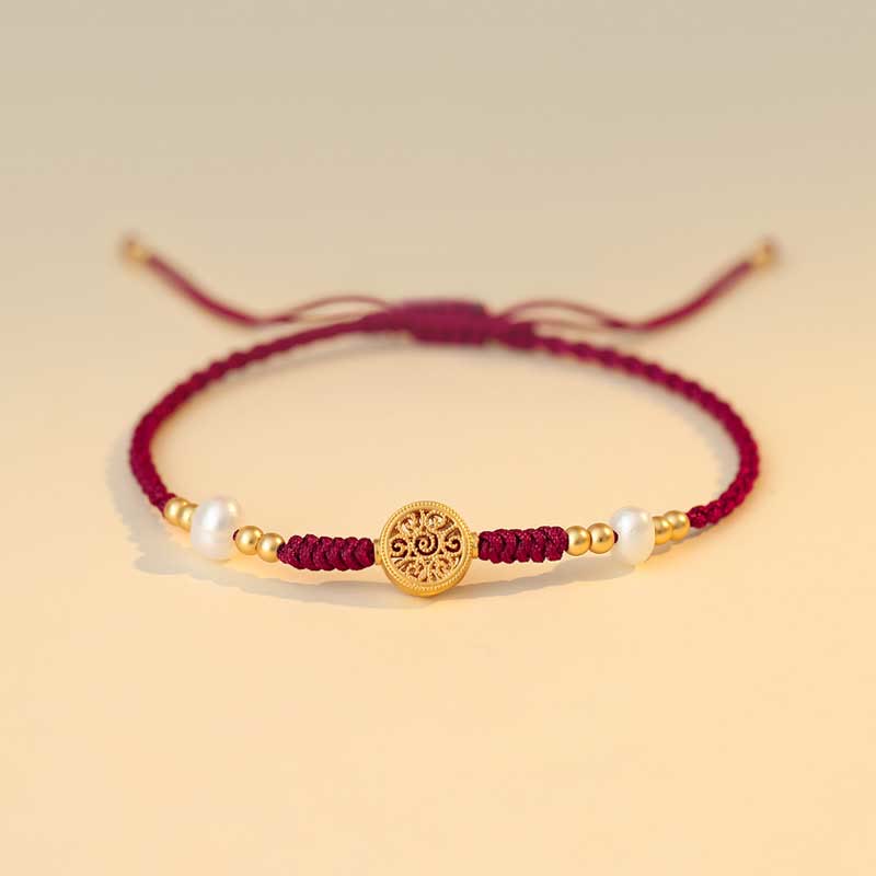 Bracelet tressé en cuivre avec Buddha Stones et pièce de monnaie, arbre de la fortune, chance et force