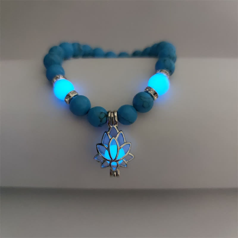 Bracelet de protection Lotus en perles lumineuses en turquoise tibétaine Buddha Stones