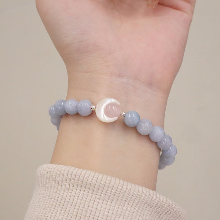 Buddha Stones de guérison en forme de croissant de lune en argent sterling 925 avec améthyste naturelle et aigue-marine en cristal rose œil de chat
