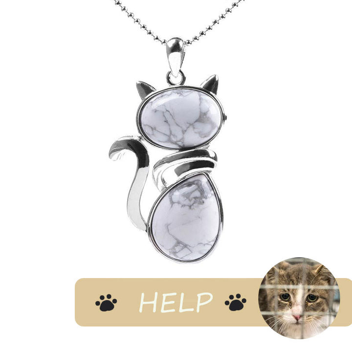 Collier avec pendentif en cristal naturel « Save A Cat » à motif de chat mignon pour protéger les chats - Turquoise blanche - image 15