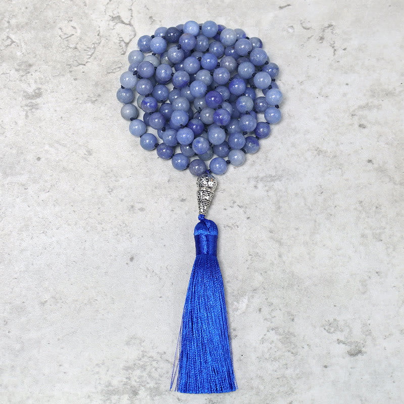 Collier de perles de prière de méditation de yoga en perles d'aventurine bleue de 108 Buddha Stones