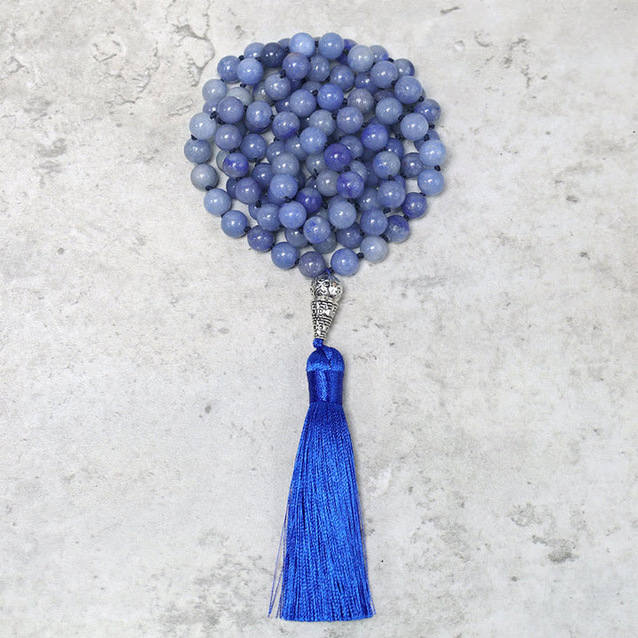 Collier de perles de prière de méditation de yoga en perles d'aventurine bleue de 108 Buddha Stones