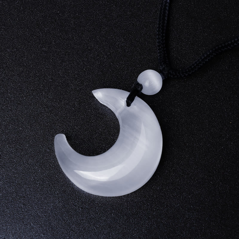 Collier pendentif en forme de croissant de lune en cristal d'obsidienne et de sélénite avec Buddha Stones et argent naturel, protection du couple Yin Yang - image 13