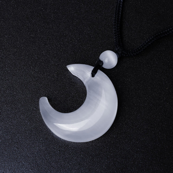Collier pendentif en forme de croissant de lune en cristal d'obsidienne et de sélénite avec Buddha Stones et argent naturel, protection du couple Yin Yang - image 13