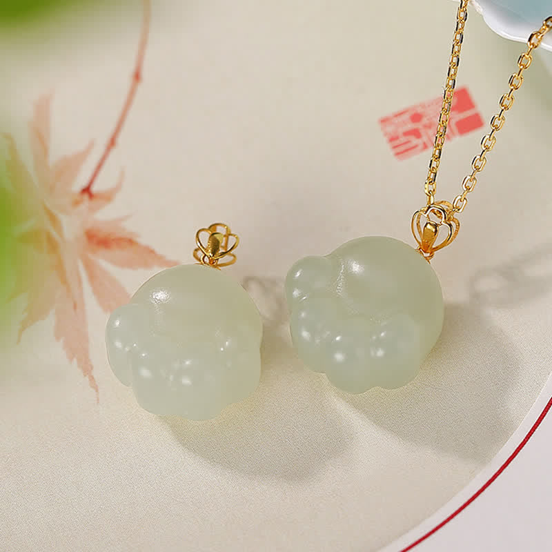 Collier avec pendentif porte-bonheur en argent sterling 925 et jade blanc Hetian en forme de patte de chat mignon - Jade blanc Hetian (Protection ♥ Bonheur) - image 1
