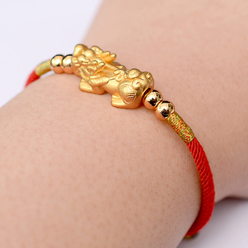 Bracelet porte-bonheur PiXiu en plaqué or 24 carats avec cordon rouge Buddha Stones