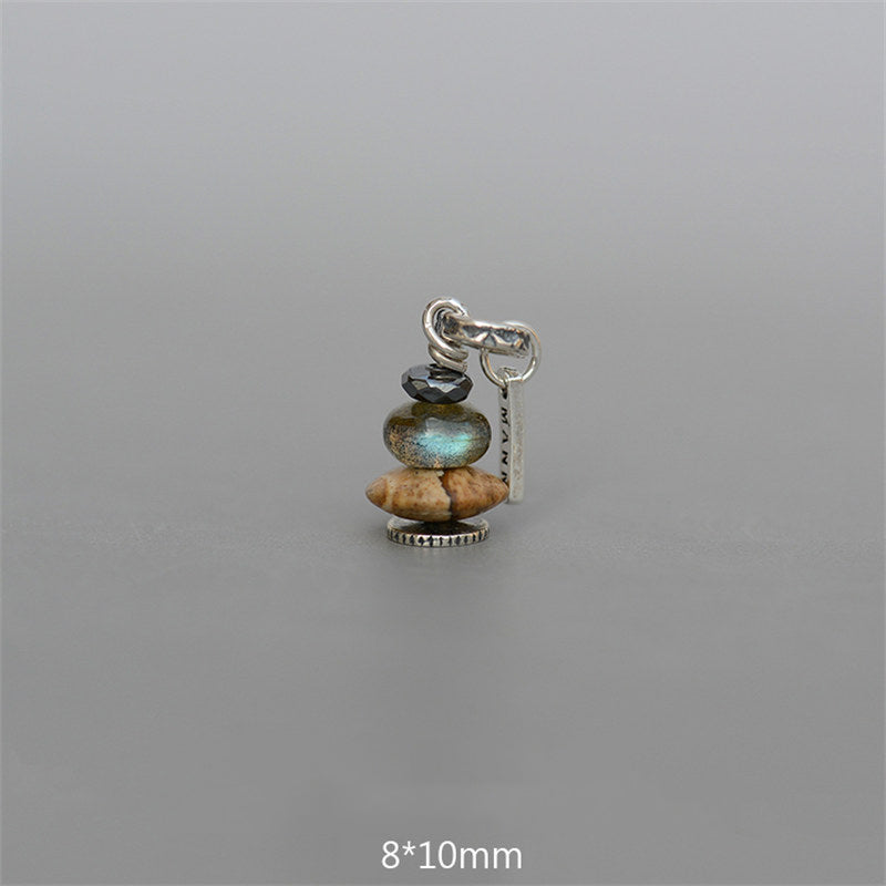 Collier pendentif calme en Buddha Stones Zen Cairn Labradorite Divers cristaux - Pendentif en hématite, labradorite et pierre de paysage 8*10 mm - image 9