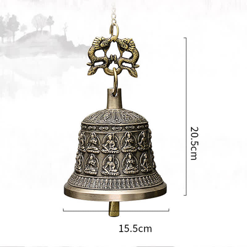 Carillon éolien tibétain gravé en forme de dragon et de Bouddha, cloche en cuivre, décoration murale porte-bonheur - image 12