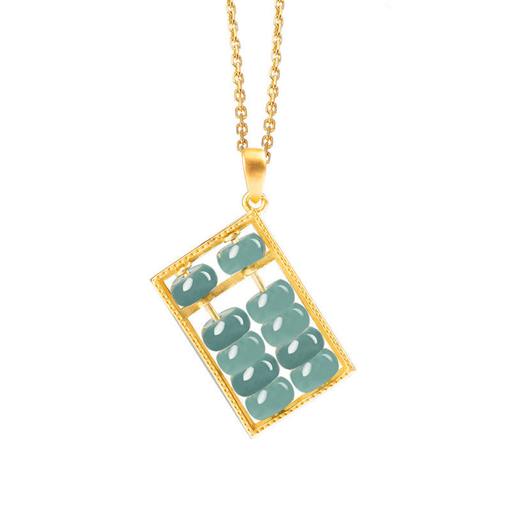 Collier pendentif en argent sterling 925 avec Buddha Stones et jade naturel à motif boulier