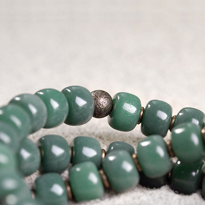 Bracelet triple tour en perles de Bodhi Dzi cyan avec perles de sagesse et de paix