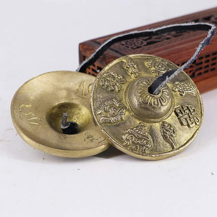 Buddha Stones Tingsha Tibétaine Six Mots Vrais Dragon Cuivre Équilibre Décoration Avec Sac - image 12