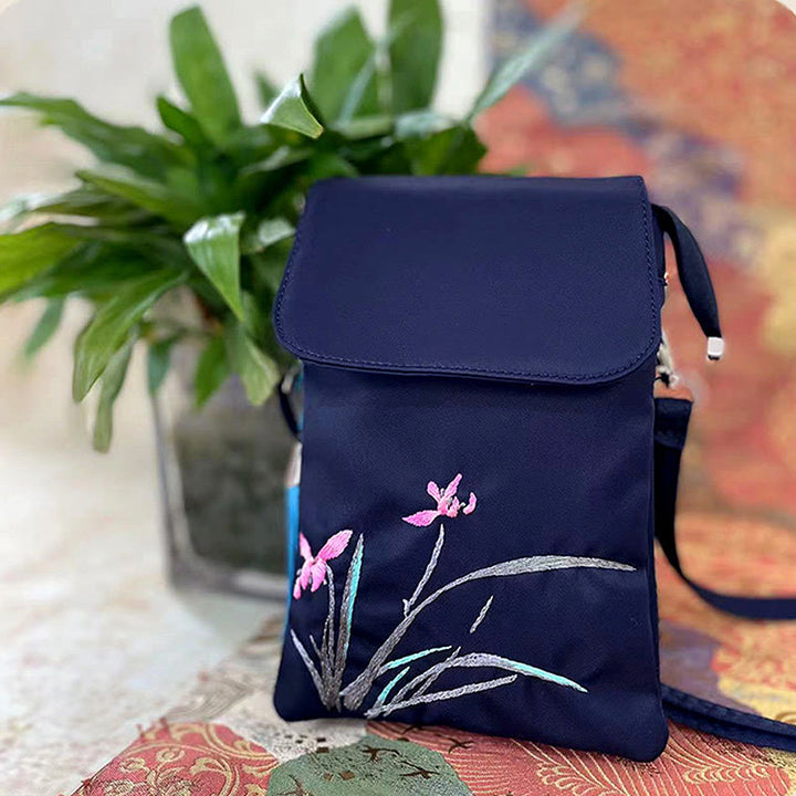 Sac à bandoulière en Buddha Stones imperméable brodé à la main avec fleurs de lotus - Herbe à fleurs bleues - image 28