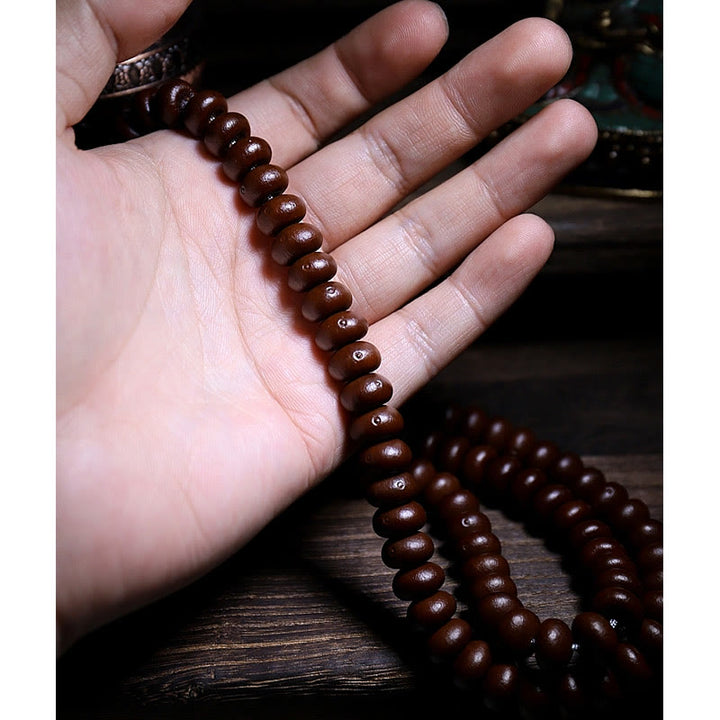 Buddha Stones Bracelet d'harmonie Dorje en cuivre avec 108 perles de Mala en perles de Bodhi violettes à trois yeux