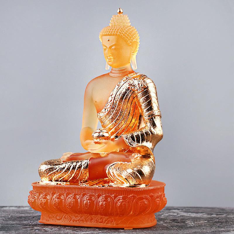 Buddha Stones Figurine de Bouddha faite à la main Pièce d'art Liuli Statue de sérénité Décoration d'offrande pour la maison