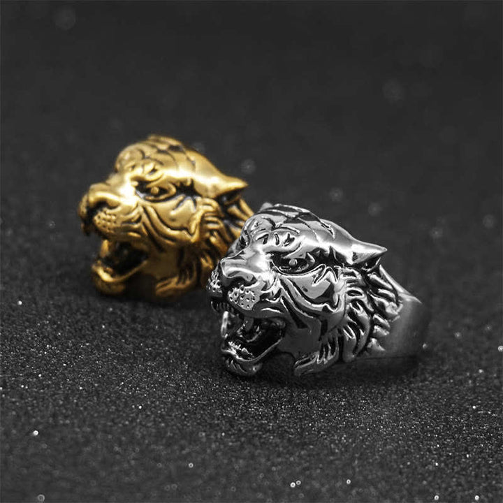 Bague de motard punk rock calme et équilibrée en acier titane avec tête de tigre pour homme