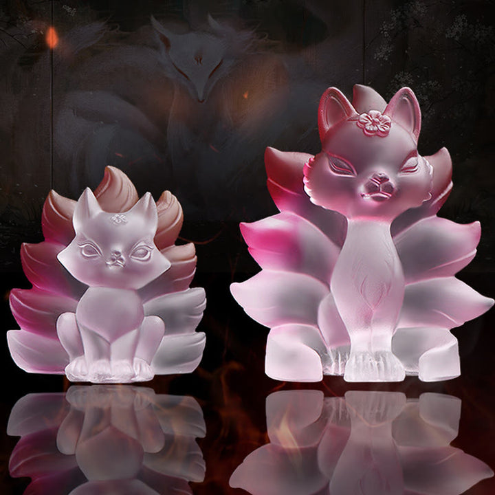 Buddha Stones Petit renard à neuf queues Succès Force Figurine Décoration de la maison