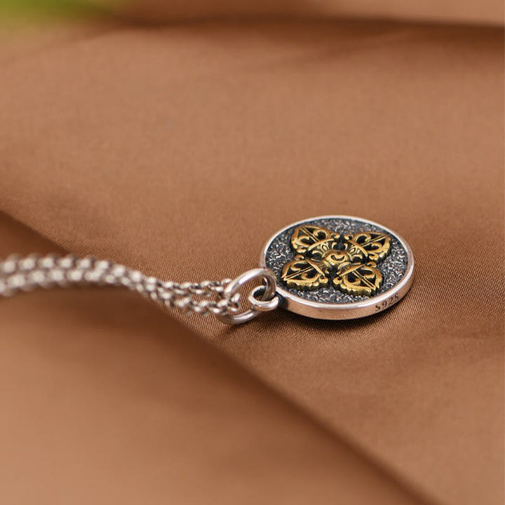 Collier de bénédiction Buddha Stones en argent Sterling 925 Pendentif double Dorje Vajra